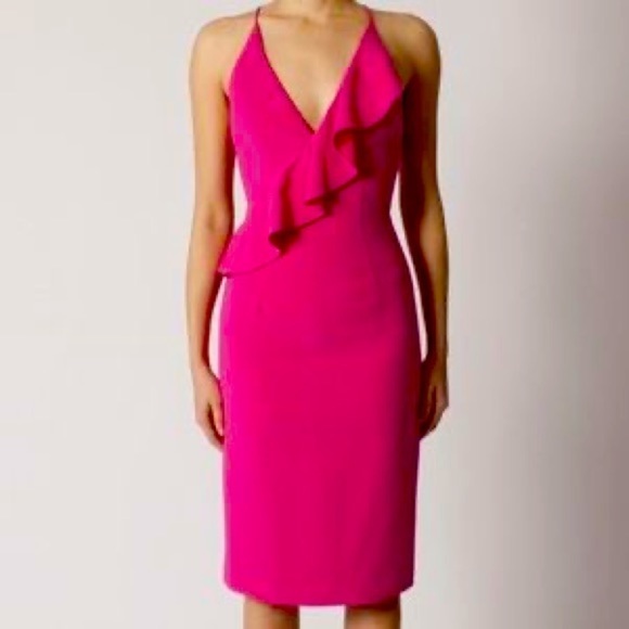 Black Halo Dresses & Skirts - BLACK Halo Leni sheath pink ruffle dress